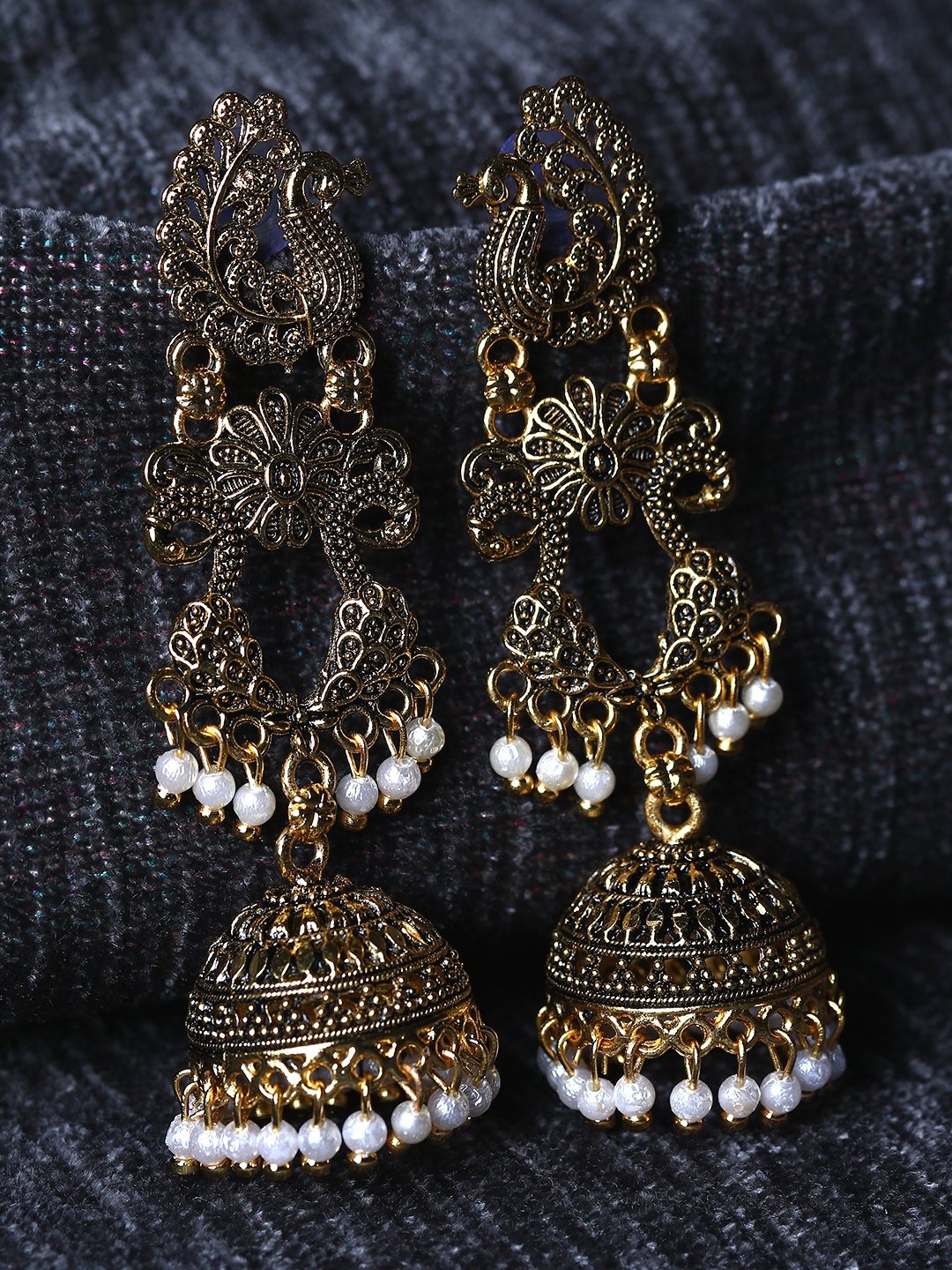 

ANIKAS CREATION Black & Gold-Plated Enamelled Dome Shaped Jhumkas
