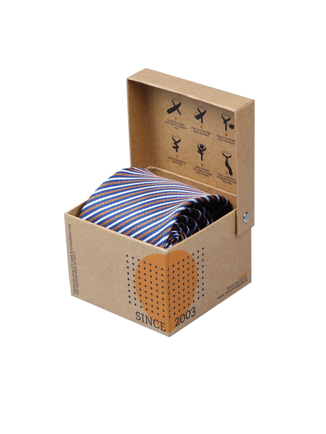 Tossido Navy Blue & White Woven Design Broad Tie