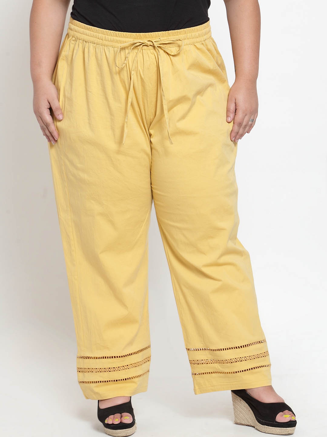 

plusS Women Yellow Solid Straight Palazzos