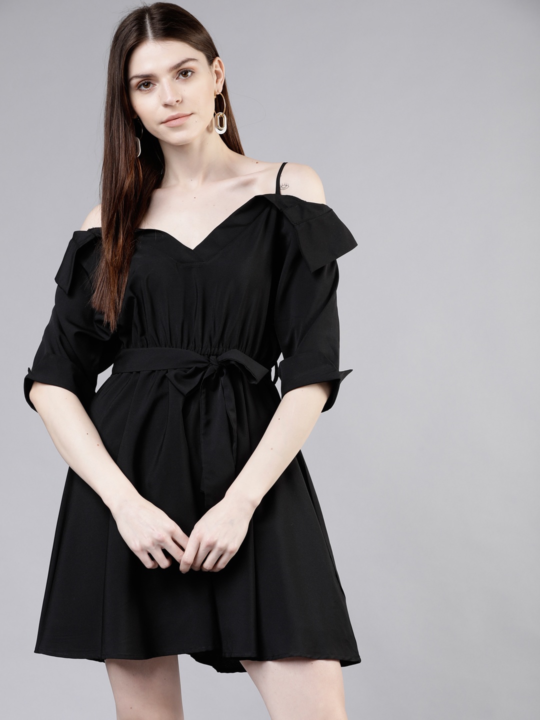 

Tokyo Talkies Women Solid Black Fit and Flare Dress