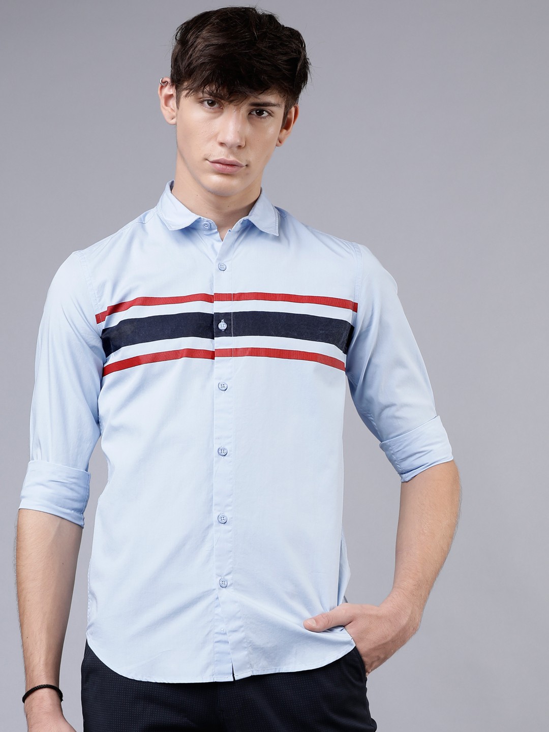 

HIGHLANDER Men Blue Slim Fit Striped Casual Shirt