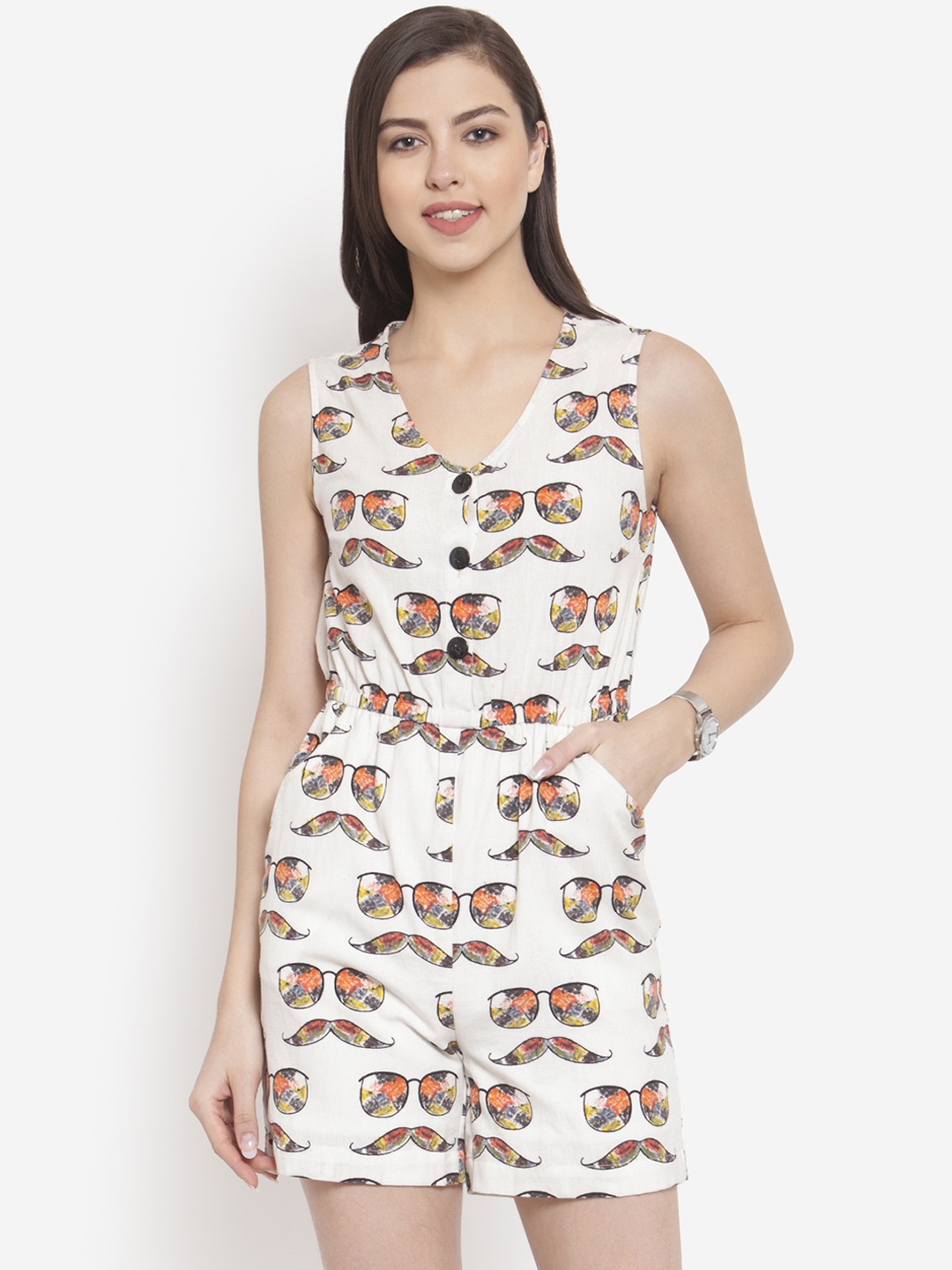 

Martini Women Off-White Printed Playsuit
