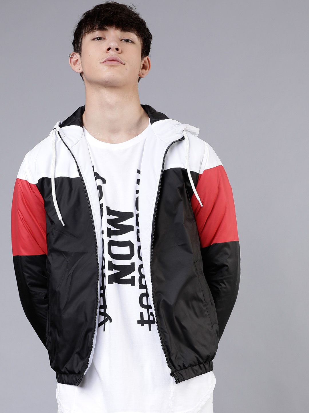 

HIGHLANDER Men White Colourblocked Puffer Hooded Jacket