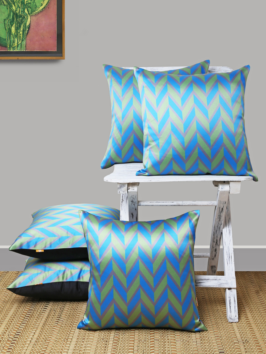

ANS Blue & Green Set of 5 Geometric Square Cushion Covers