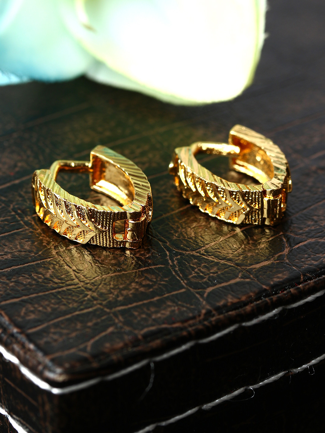 

ANIKAS CREATION Gold-Plated Antique Oval Hoop Earrings