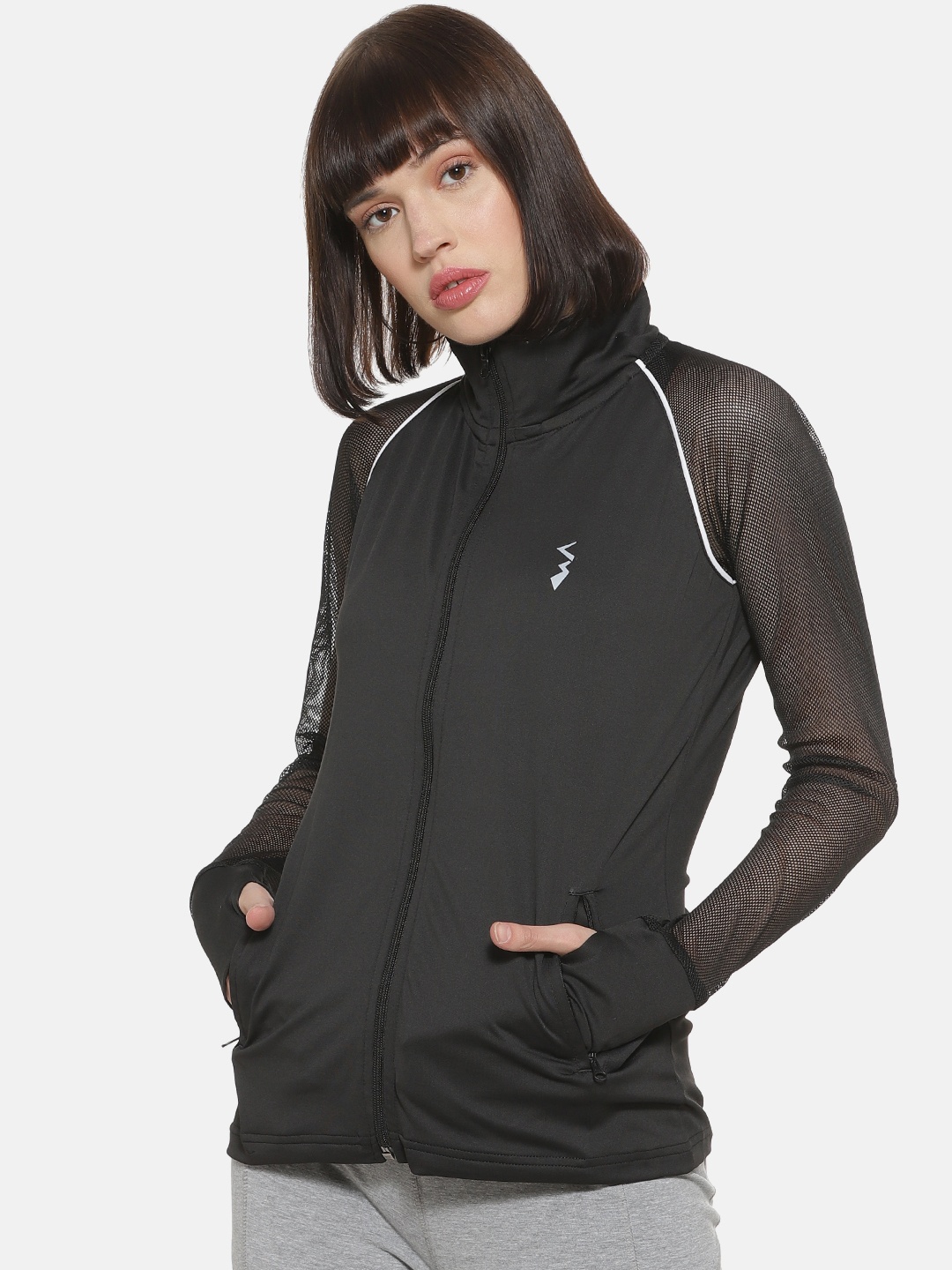 

Campus Sutra Women Black Solid Lightweight Sporty Jacket