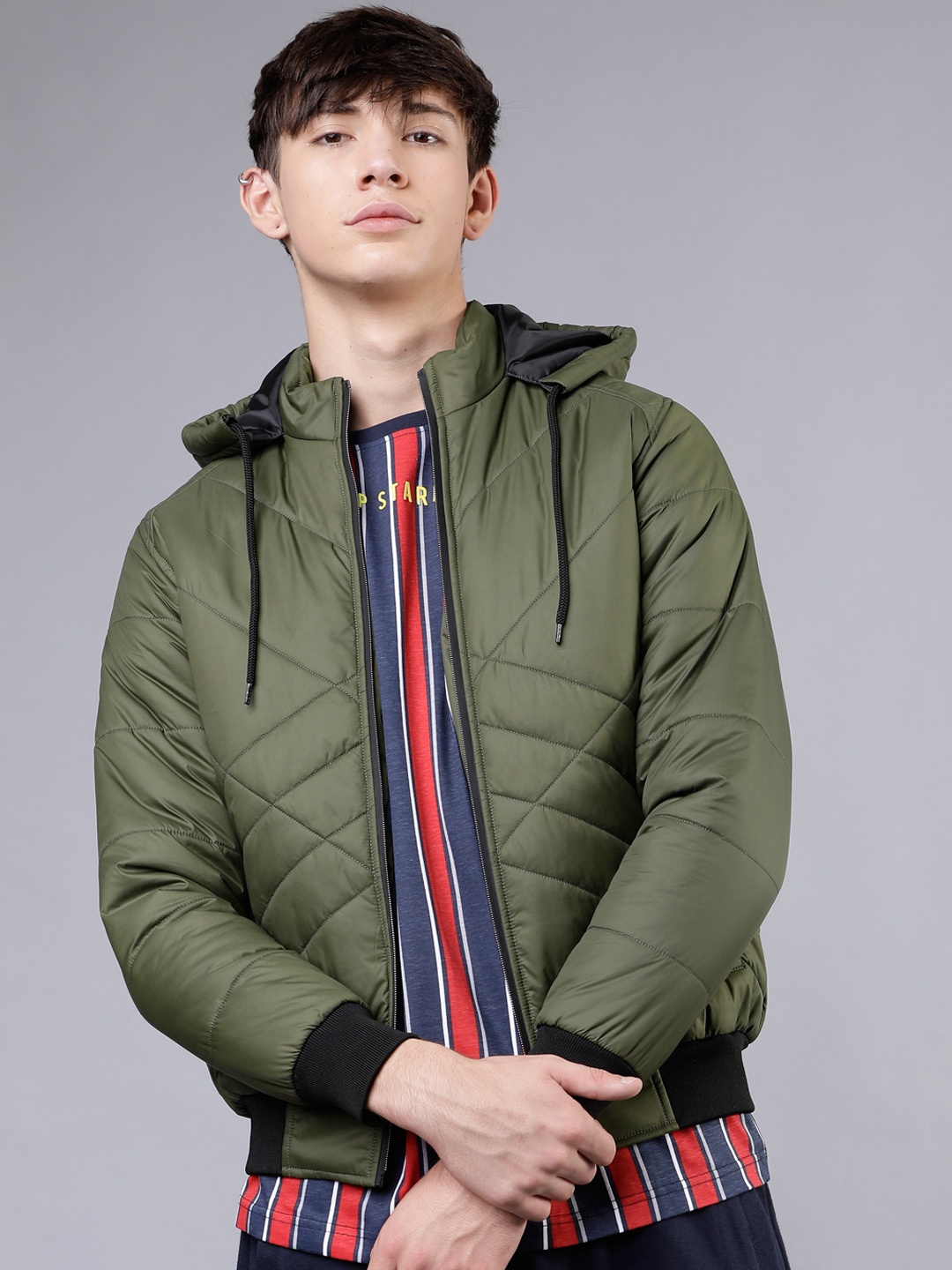 

HIGHLANDER Men Olive Green Colourblocked Padded Jacket