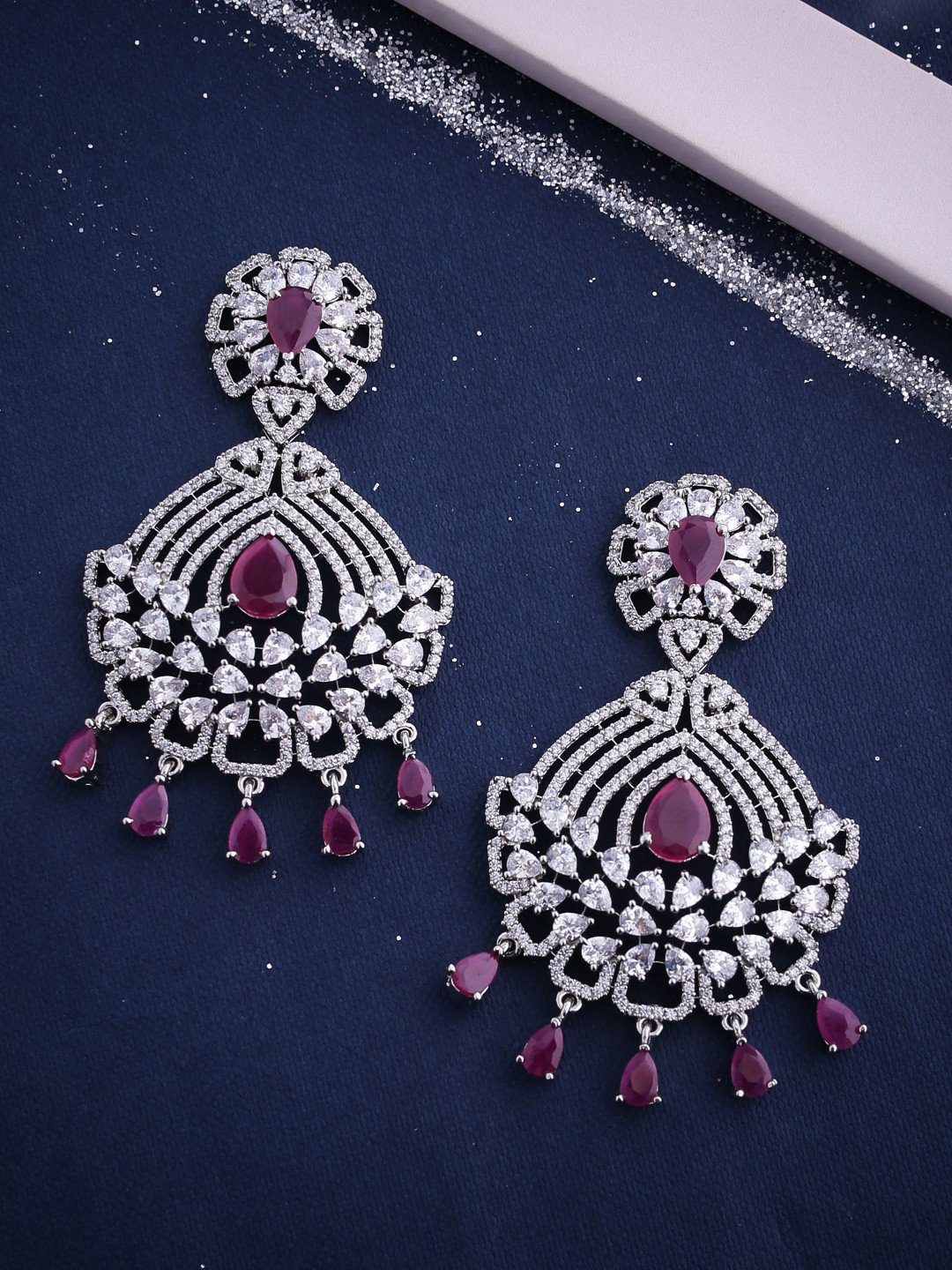 

Voylla Silver-Plated & White Contemporary Drop Earrings