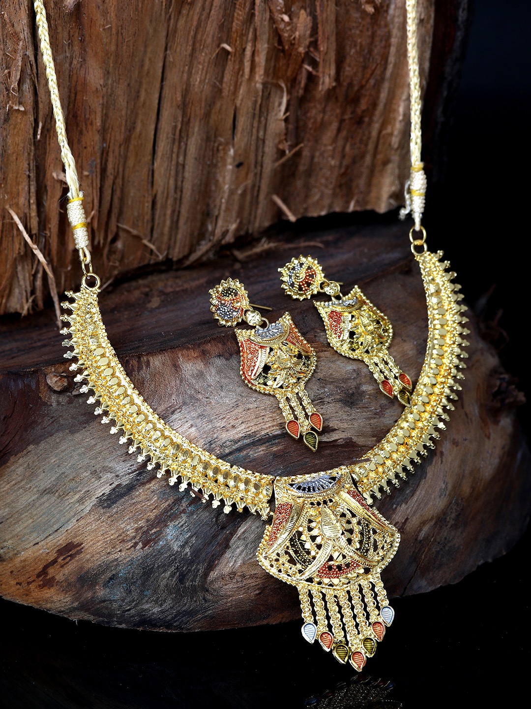 

ANIKAS CREATION Gold-Plated & Red Jewellery Set