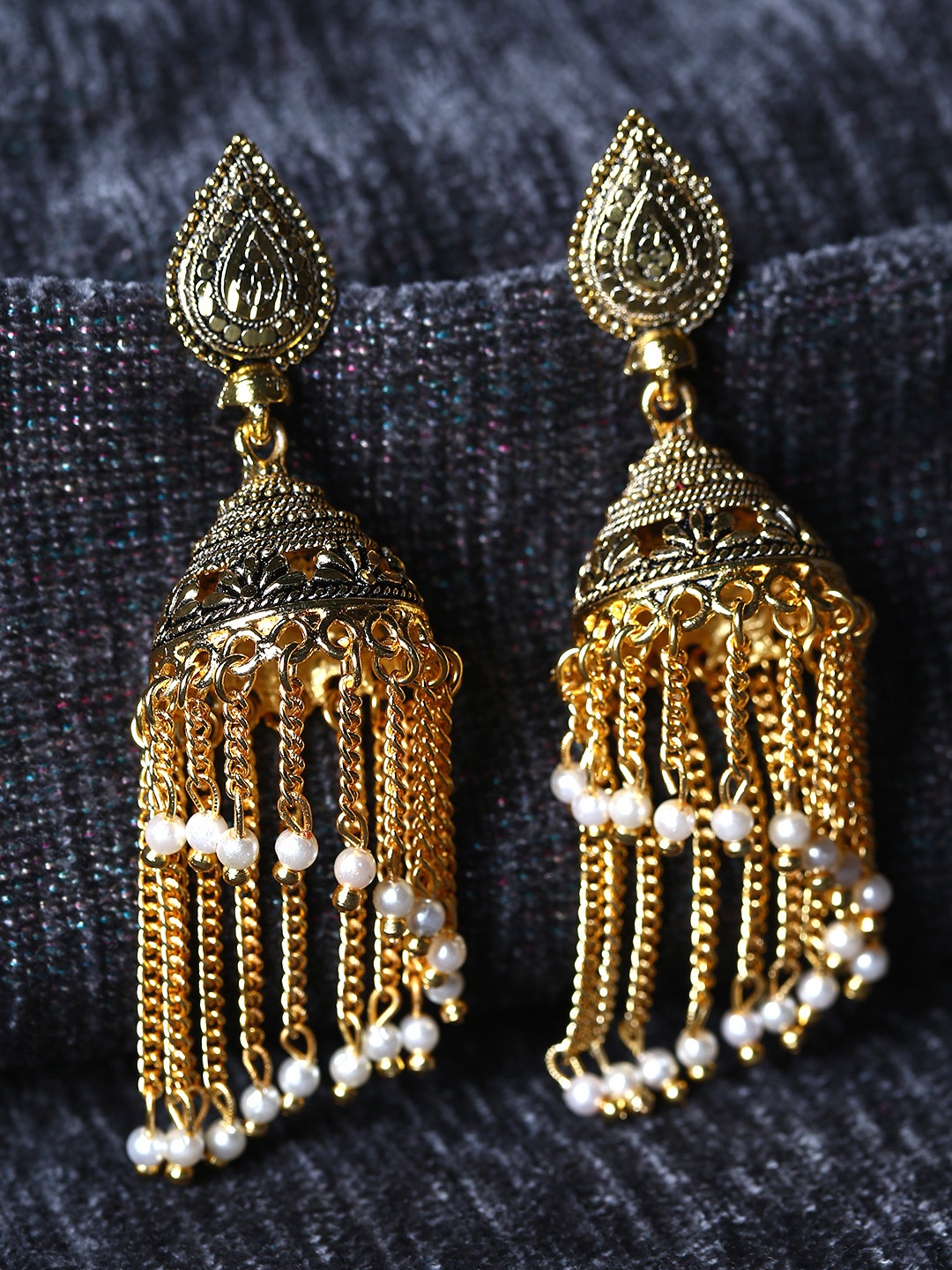 

ANIKAS CREATION Gold-Plated Enamelled Dome Shaped Jhumkas