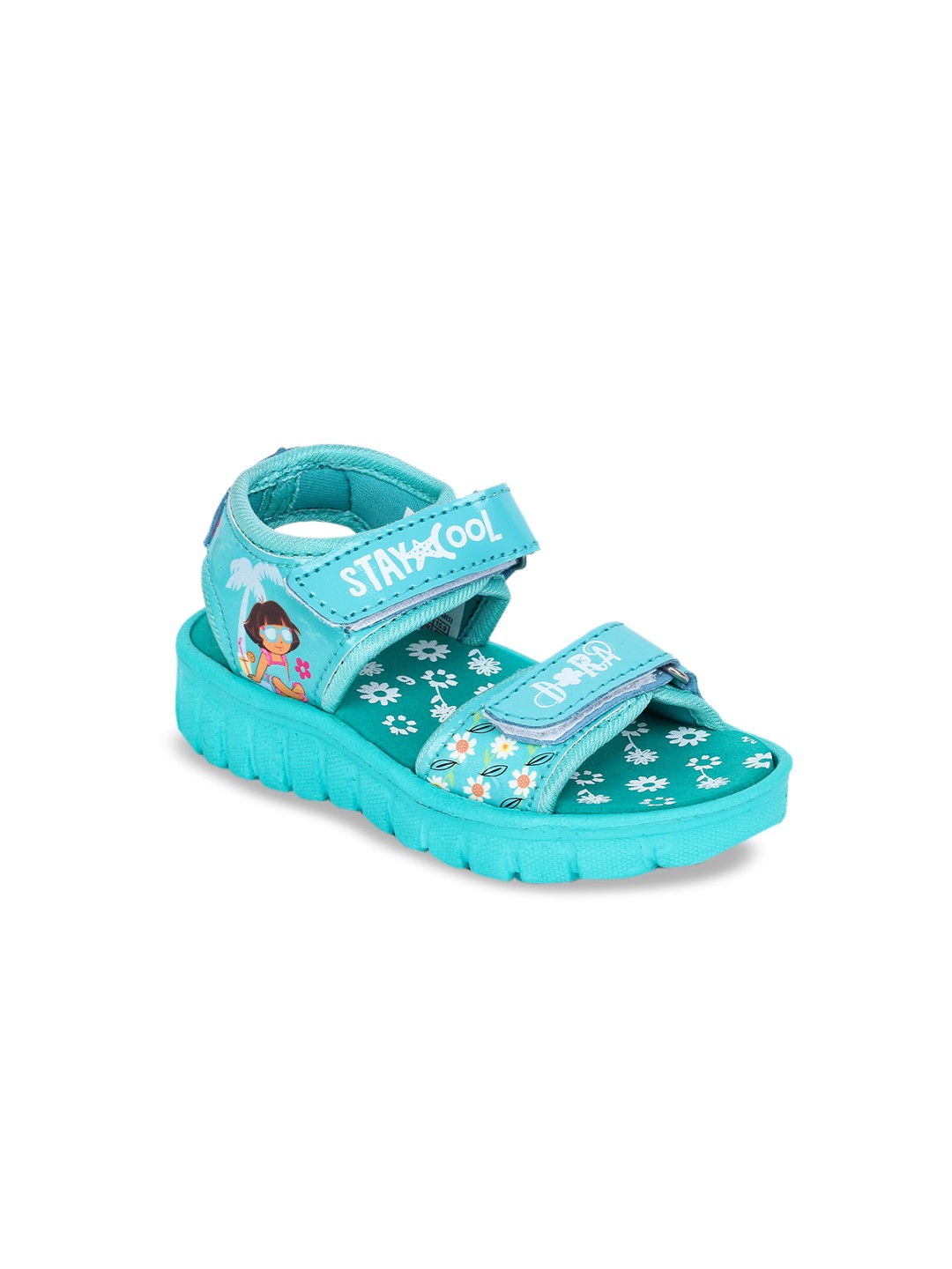 

toothless Girls Green Dora Printed Open Toe Flats