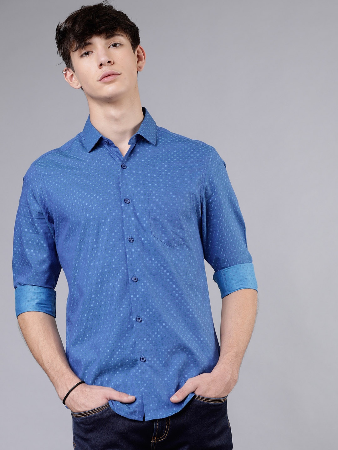 

HIGHLANDER Men Blue Slim Fit Printed Casual Shirt