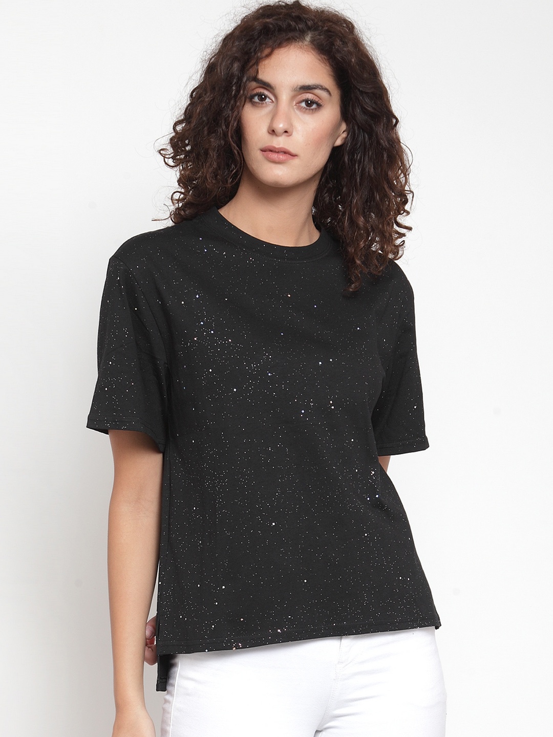 

J Style Women Black & Grey Printed Round Neck T-shirt