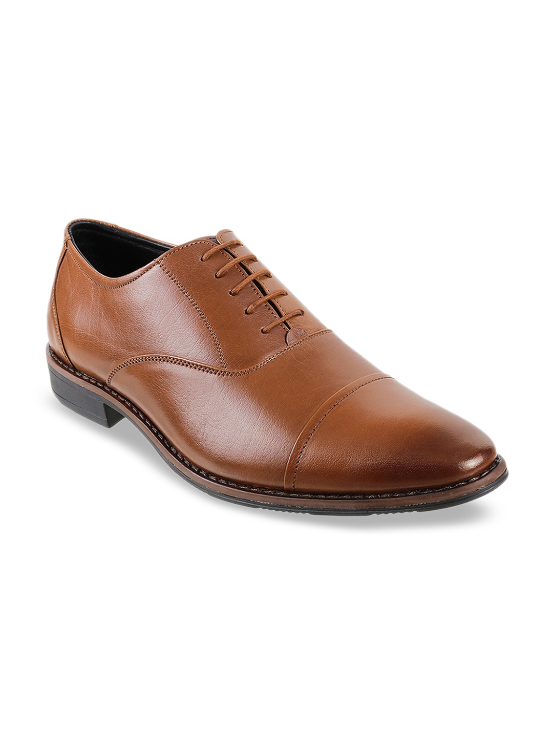 

Metro Men Tan Brown Textured Leather Formal Oxfords
