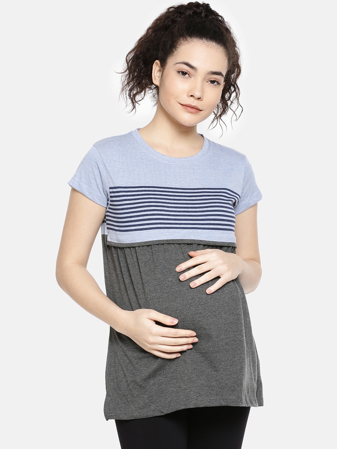 

GOLDSTROMS Women Grey & Blue Colourblocked Maternity Top