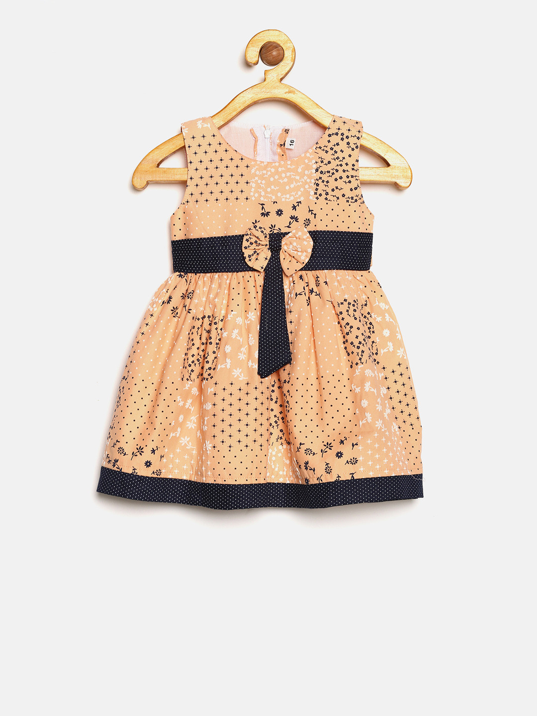 

La Bele Girls Orange & Black Printed Fit and Flare Dress