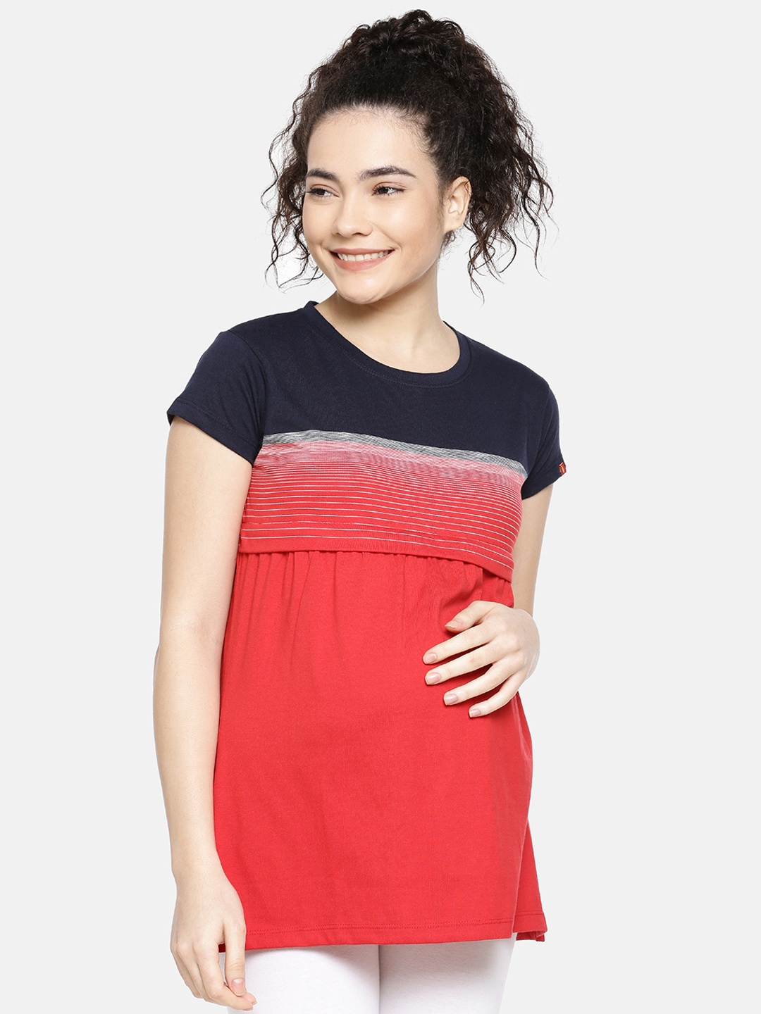 

GOLDSTROMS Women Red Colourblocked Nursing Maternity Top