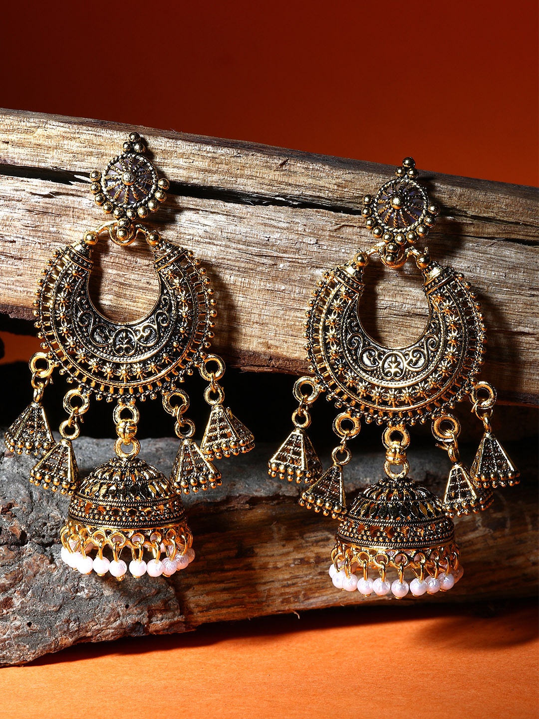 

ANIKAS CREATION Gold plated Circular Shaped Enamelled Jhumkas