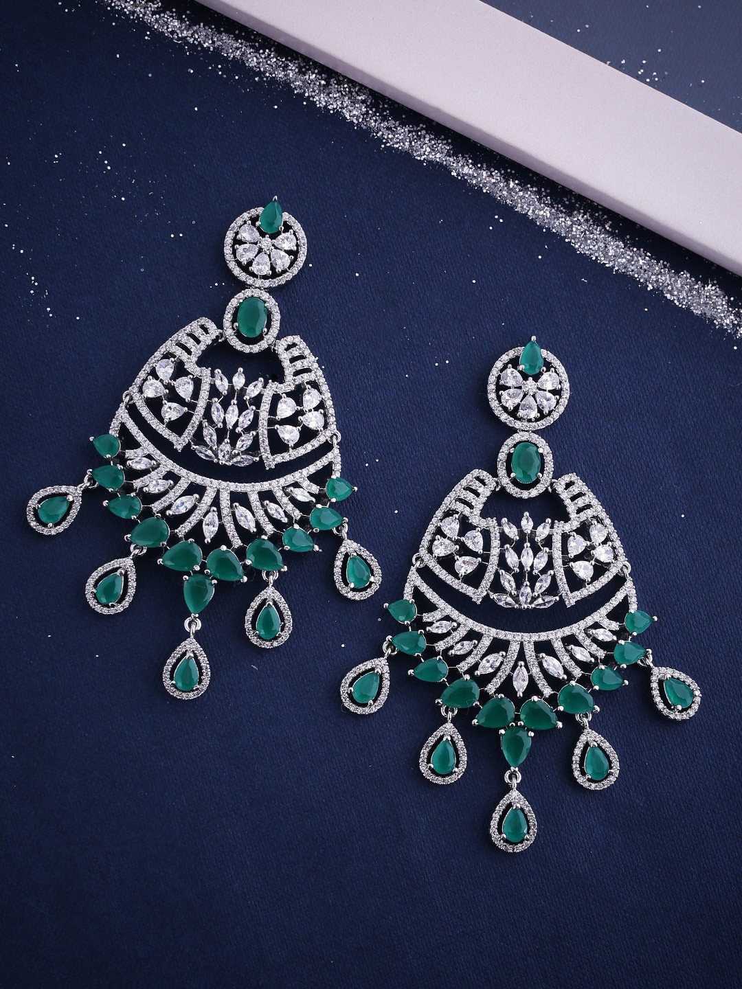 

Voylla Silver-Plated & White Crescent Shaped Drop Earrings