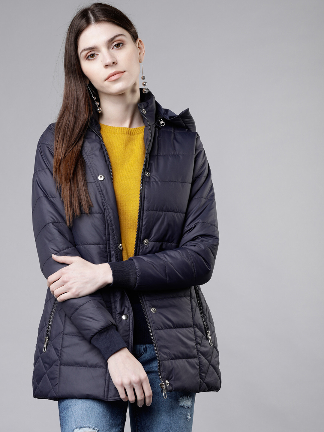 

Tokyo Talkies Women Navy Blue Solid Jacket