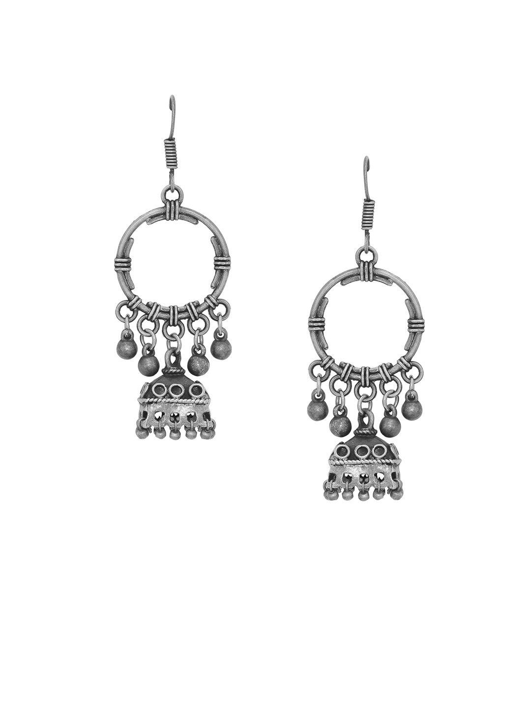 

Silvermerc Designs Oxidised Silver-Plated Handcrafted Circular Jhumkas