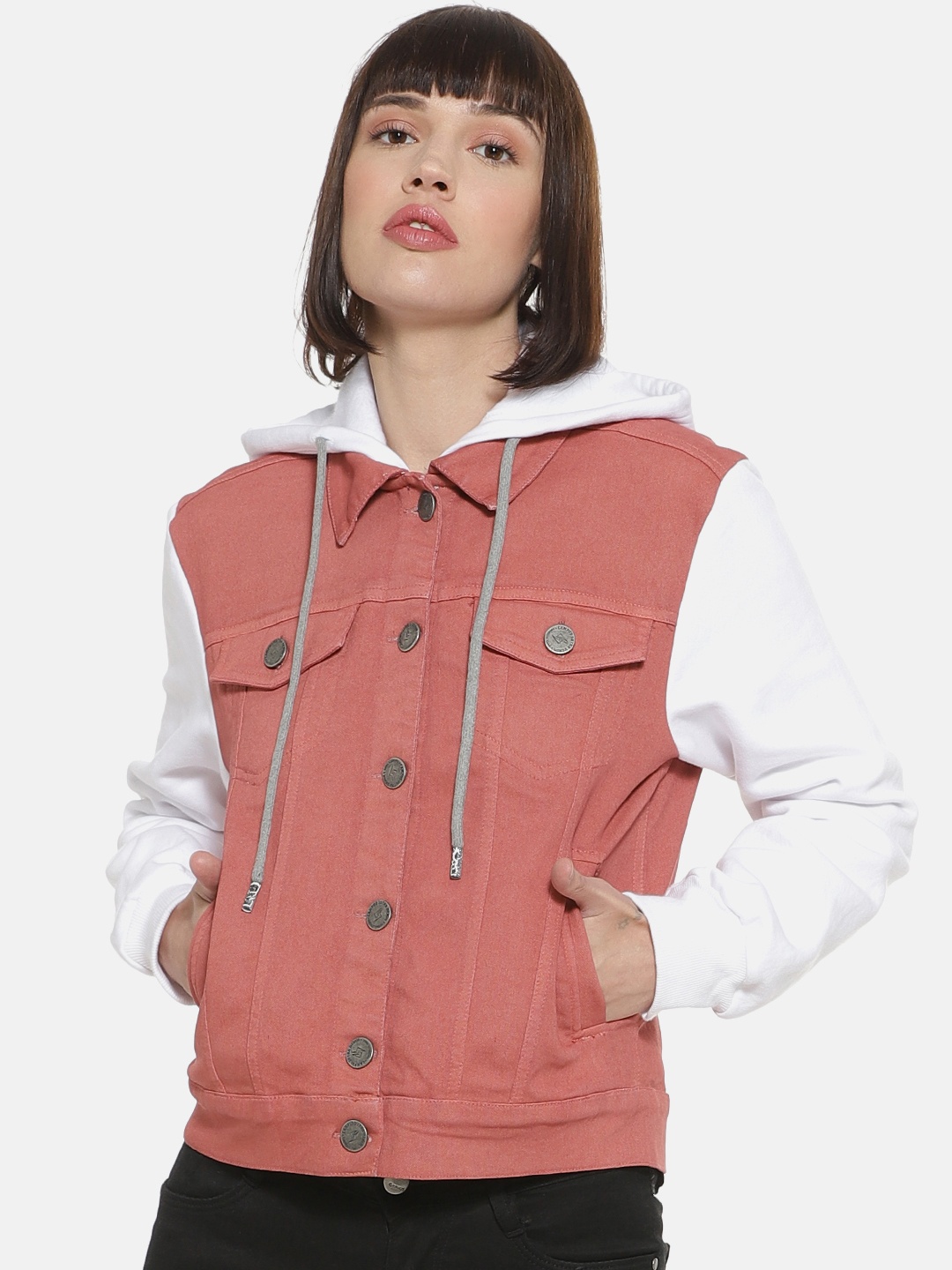 

Campus Sutra Women Red & White Solid Denim Jacket