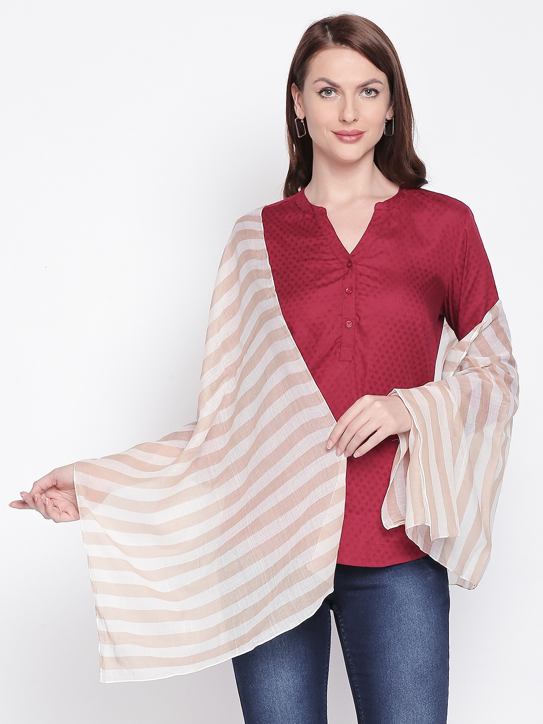 Style Quotient Women Beige & White Printed Scarf