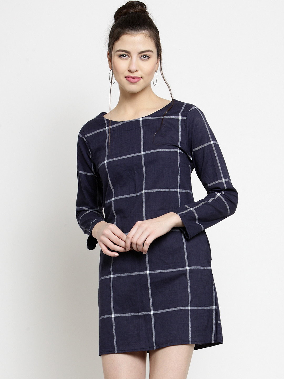 

J Style Women Checked Blue Sheath Dress