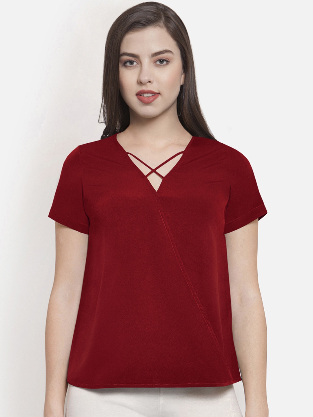 

Martini Women Red Solid Wrap Top