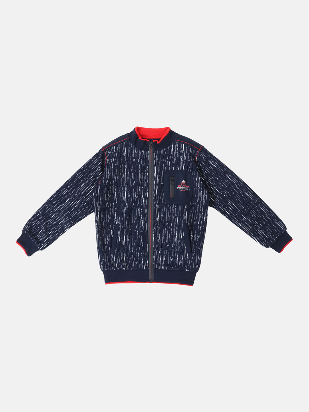 

Lil Tomatoes Boys Navy Blue & White Printed Lightweight Bomber Jacket
