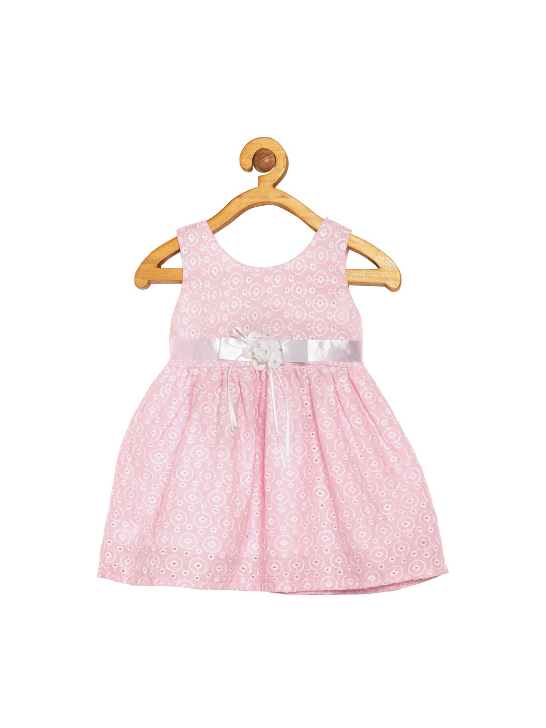 

La Bele Girls Pink Self Design Fit and Flare Dress