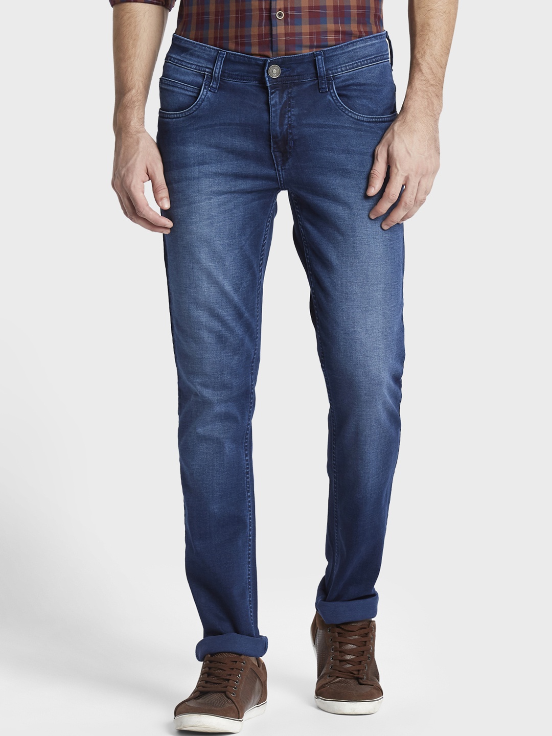 ColorPlus Men Blue Tapered Fit Mid-Rise Clean Look Stretchable Jeans