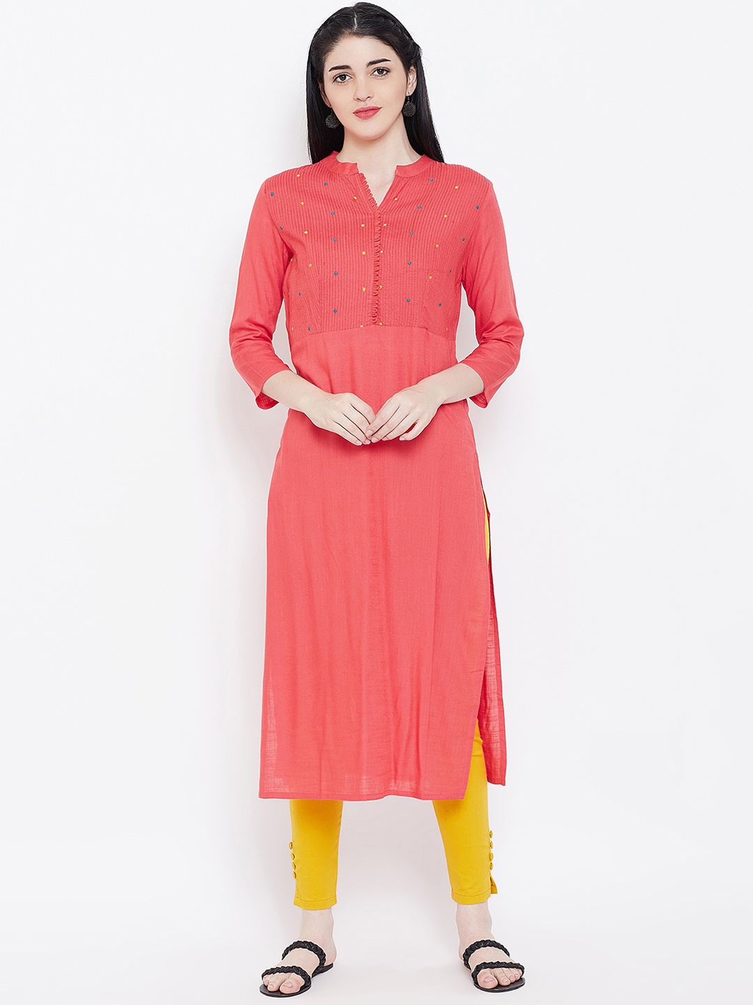 

Prakhya Women Coral Embroidered Straight Kurta