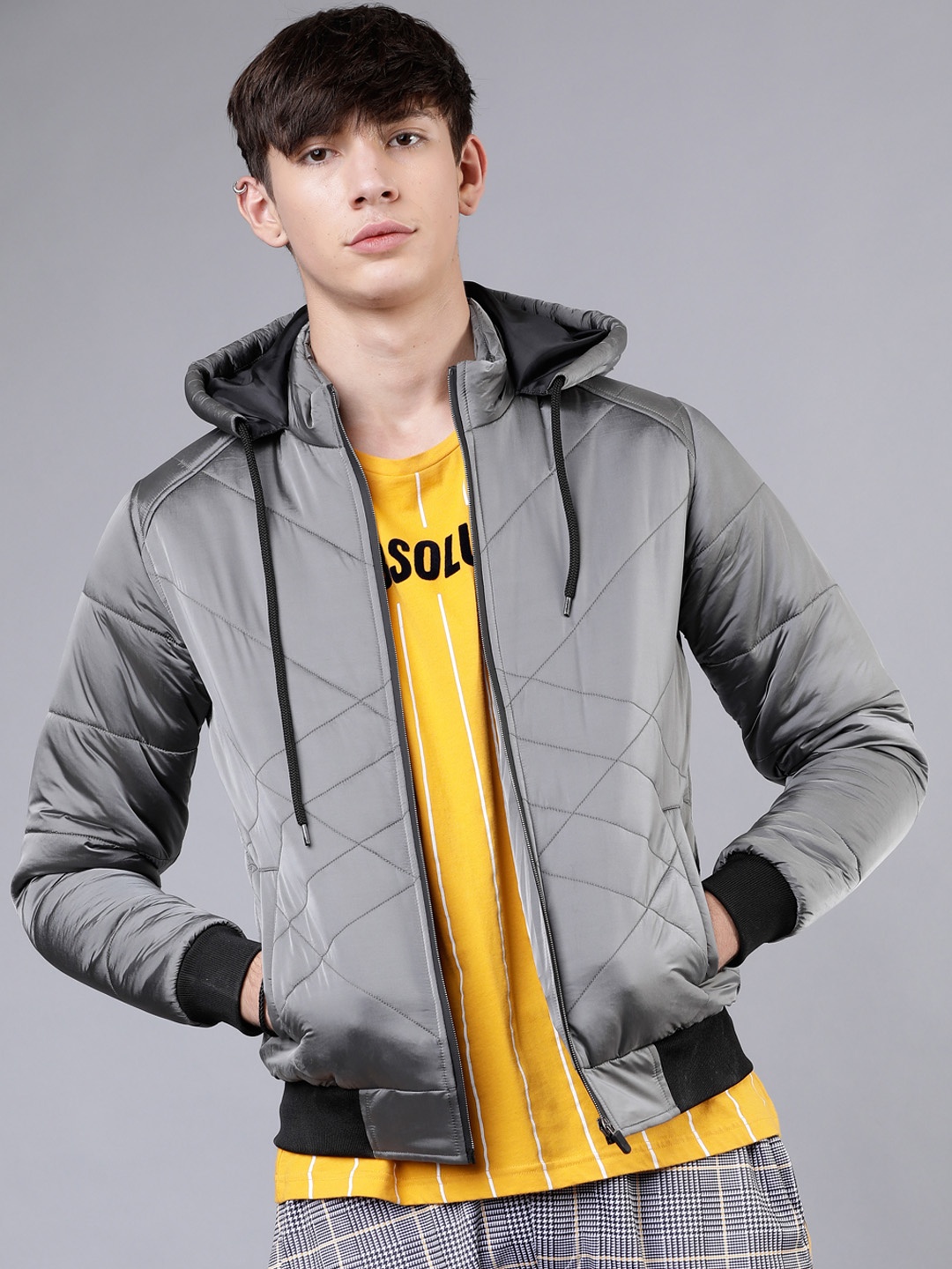 

HIGHLANDER Men Silver-Coloured Solid Jacket
