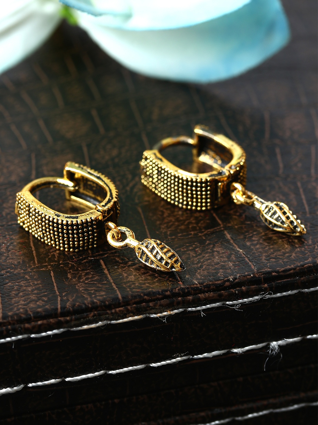 

ANIKAS CREATION Gunmetal-Toned & Gold-Plated Antique Geometric Hoop Earrings, Metallic