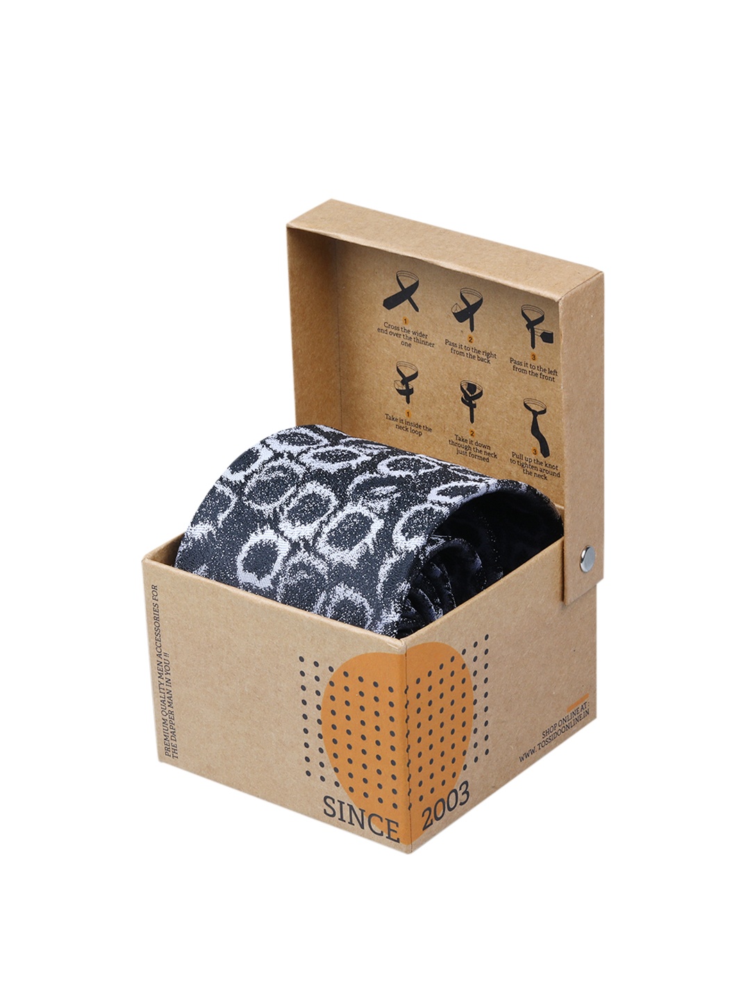 Tossido Black & White Woven Design Broad Tie