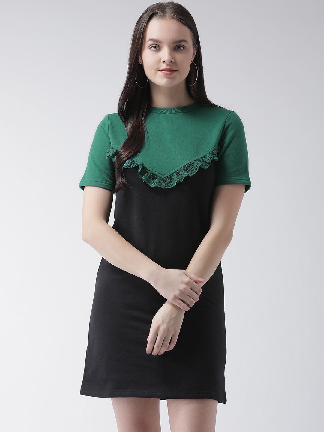 

The Vanca Women Black Colourblocked T-shirt Dress
