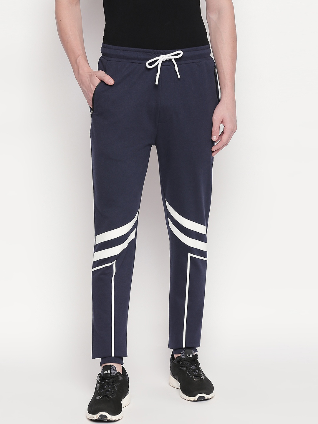 

Ajile by Pantaloons Men Navy Blue & White Solid Slim Fit Joggers