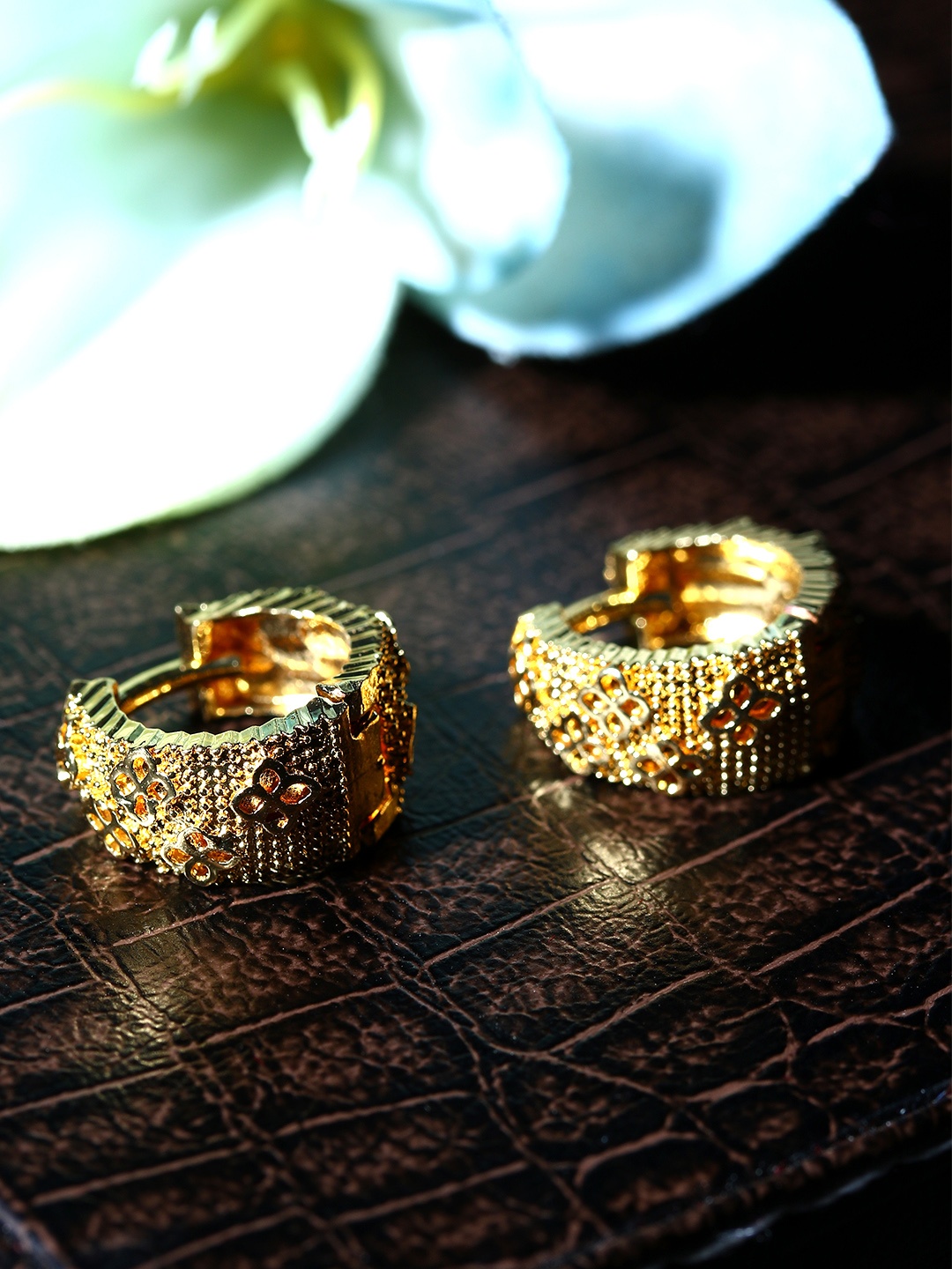 

ANIKAS CREATION Gold-Plated Antique Geometric Hoop Earrings