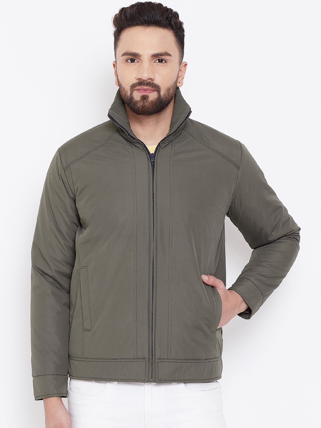 

Spirit Men Olive Green Solid Padded Jacket
