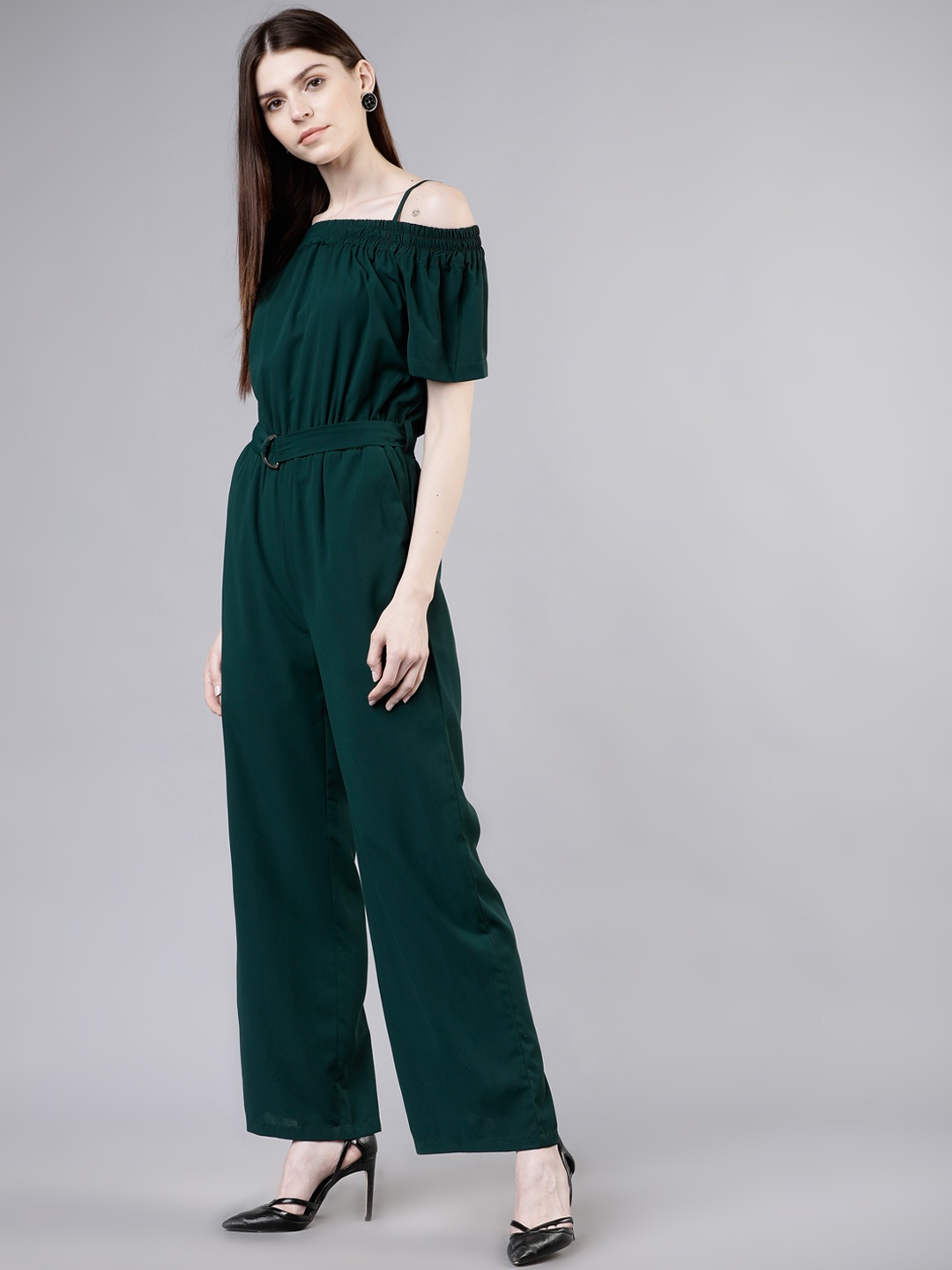 

Tokyo Talkies Women Green Solid Basic Jumpsuit