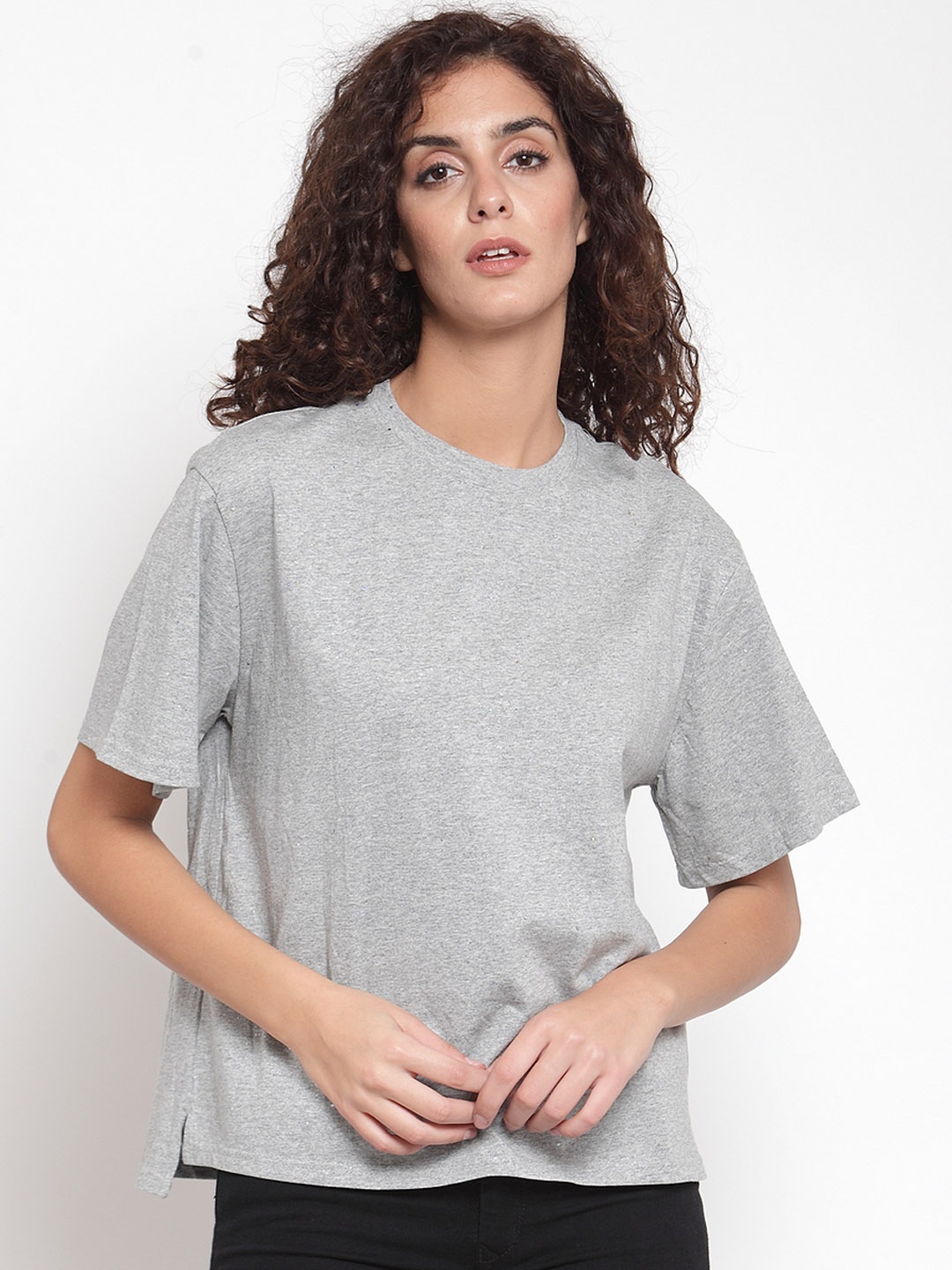 

J Style Women Grey Solid Round Neck T-shirt