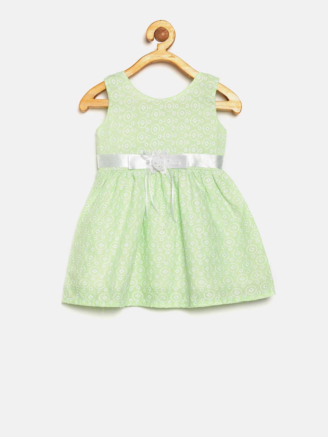 

La Bele Girls Green Self Design Fit and Flare Dress