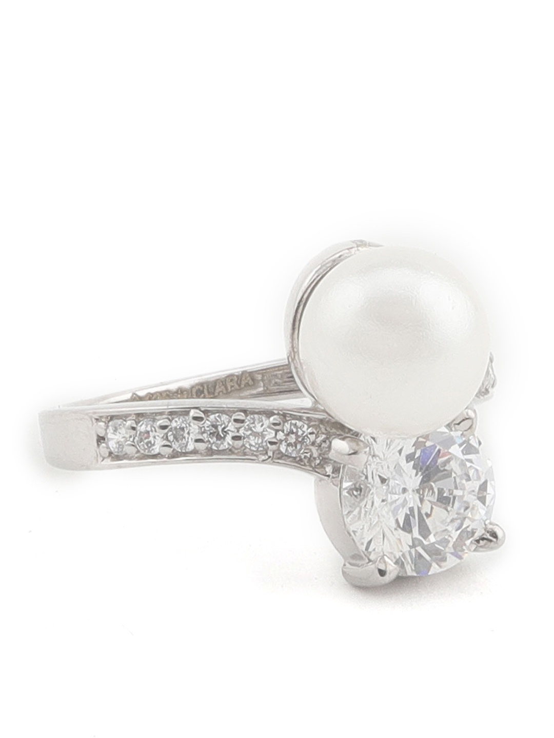 

CLARA Women 92.5 Sterling Silver & Off-White CZ-Stone & Pearl Embelished Finger Ring