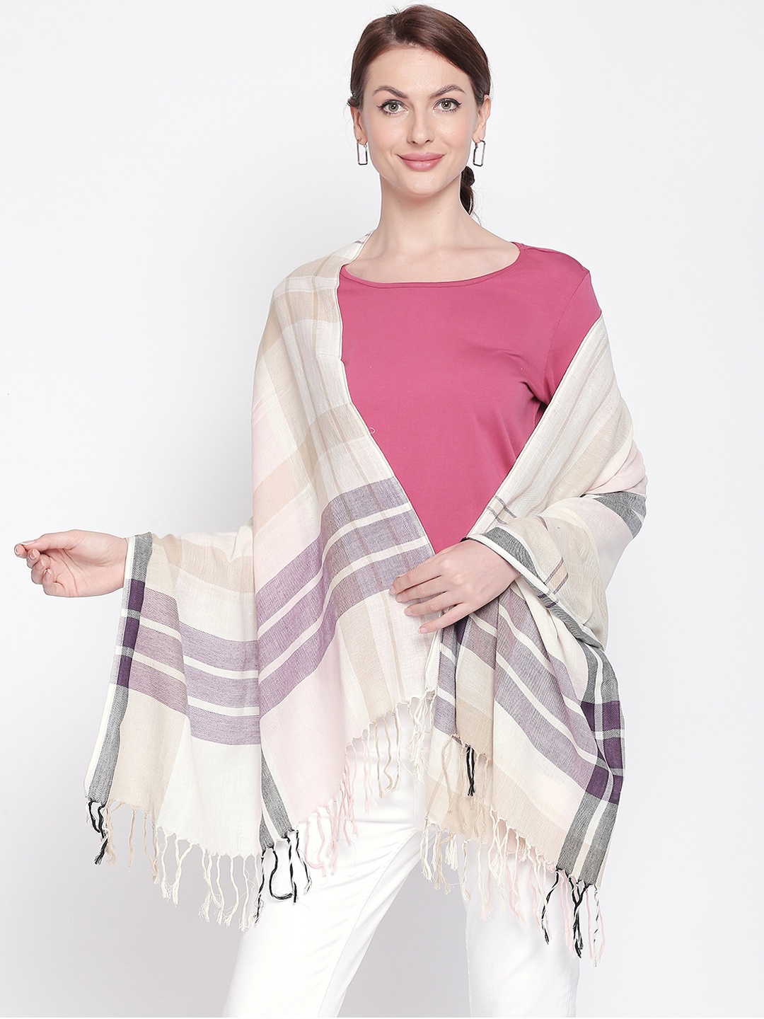 Style Quotient Women Beige & Pink Printed Scarf
