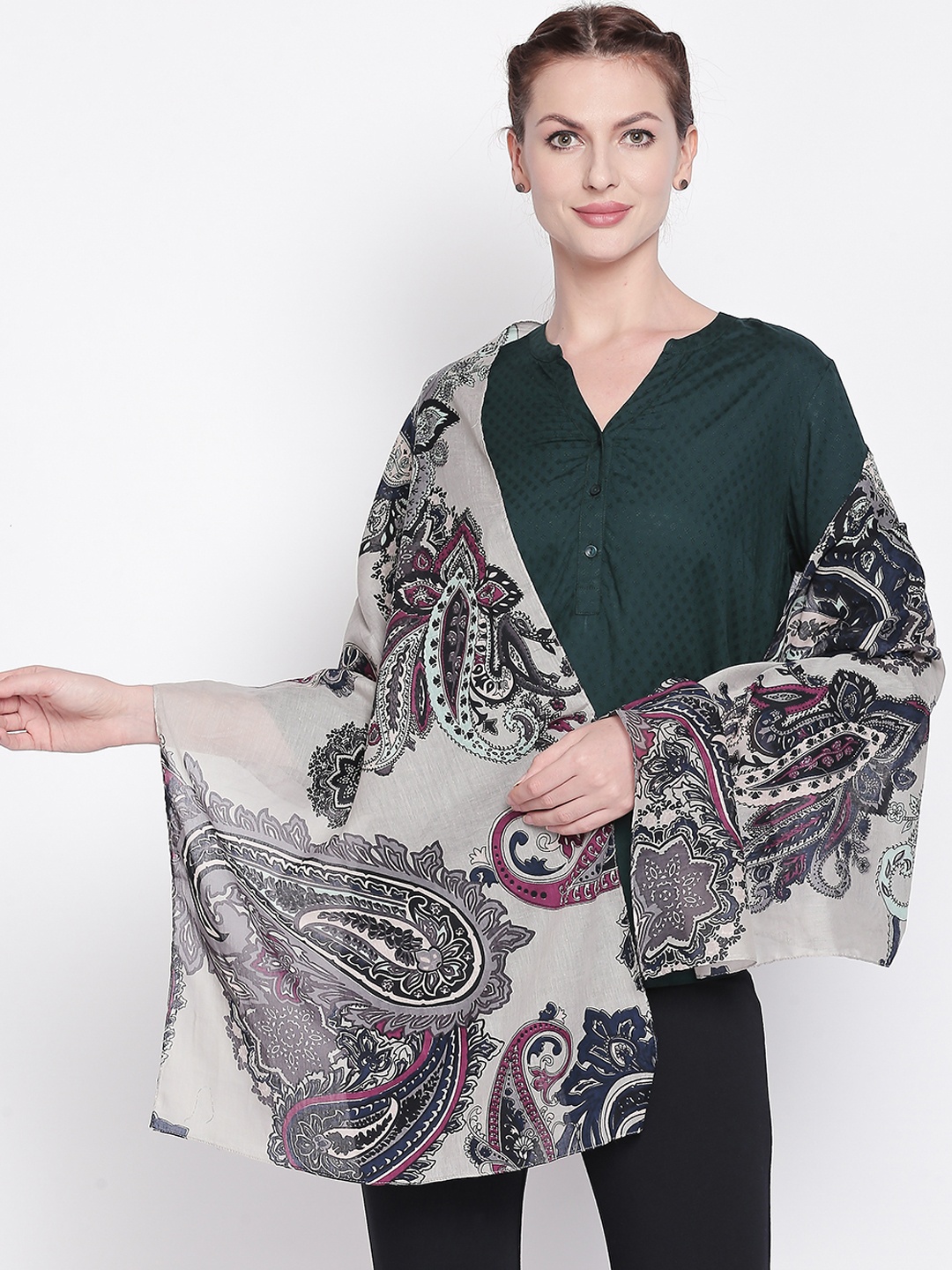 Style Quotient Women Grey Printed Scarf