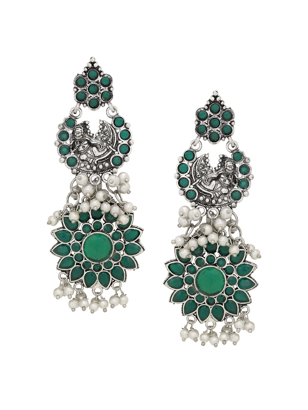 

Silvermerc Designs Silver Plated & Green Handcrafted Circular Drop Earrings
