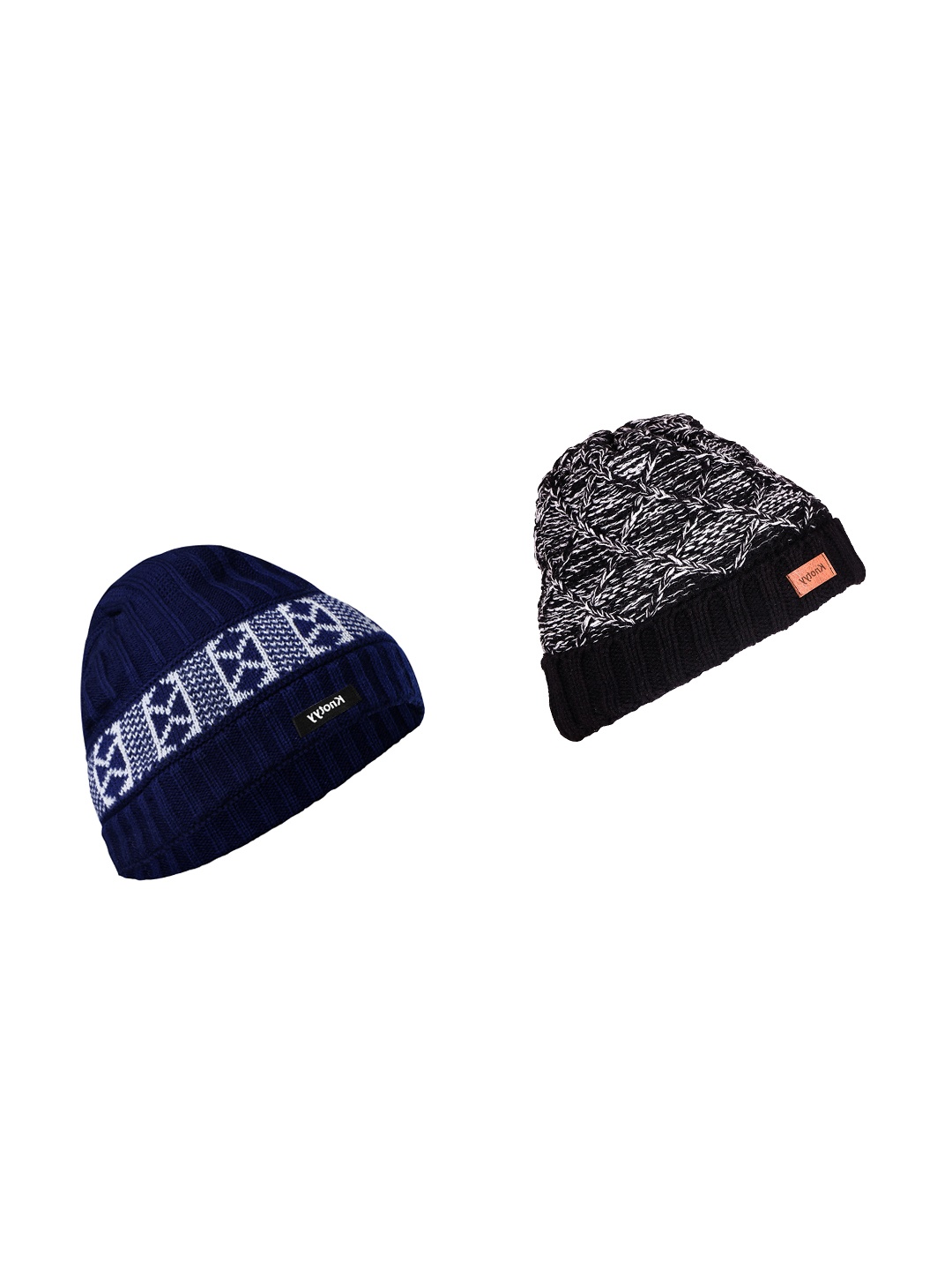 

Knotyy Men Pack of 2 Black & Blue Beanie