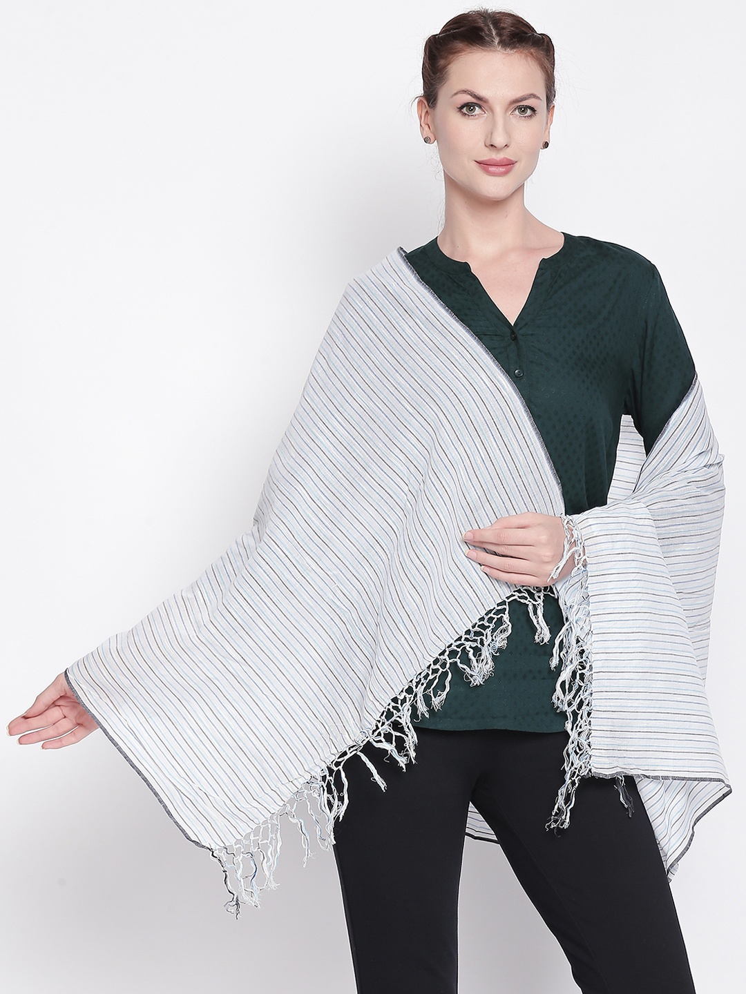

Style Quotient Women White Striped Scarf