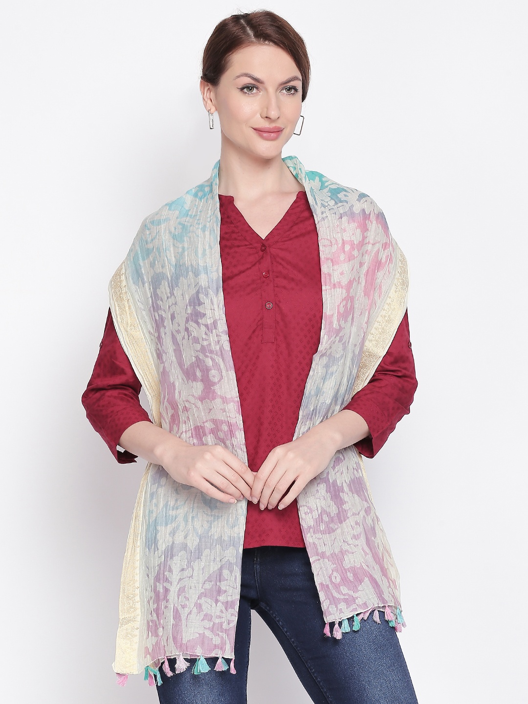 

Style Quotient Women Purple & Off-White Printed Scarf